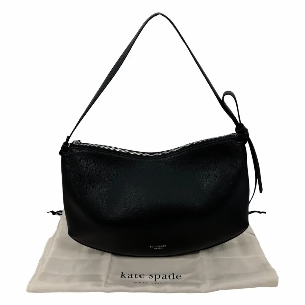 Kate Spade Loop Large Shoulder Bag Pebble Leather Black Silver